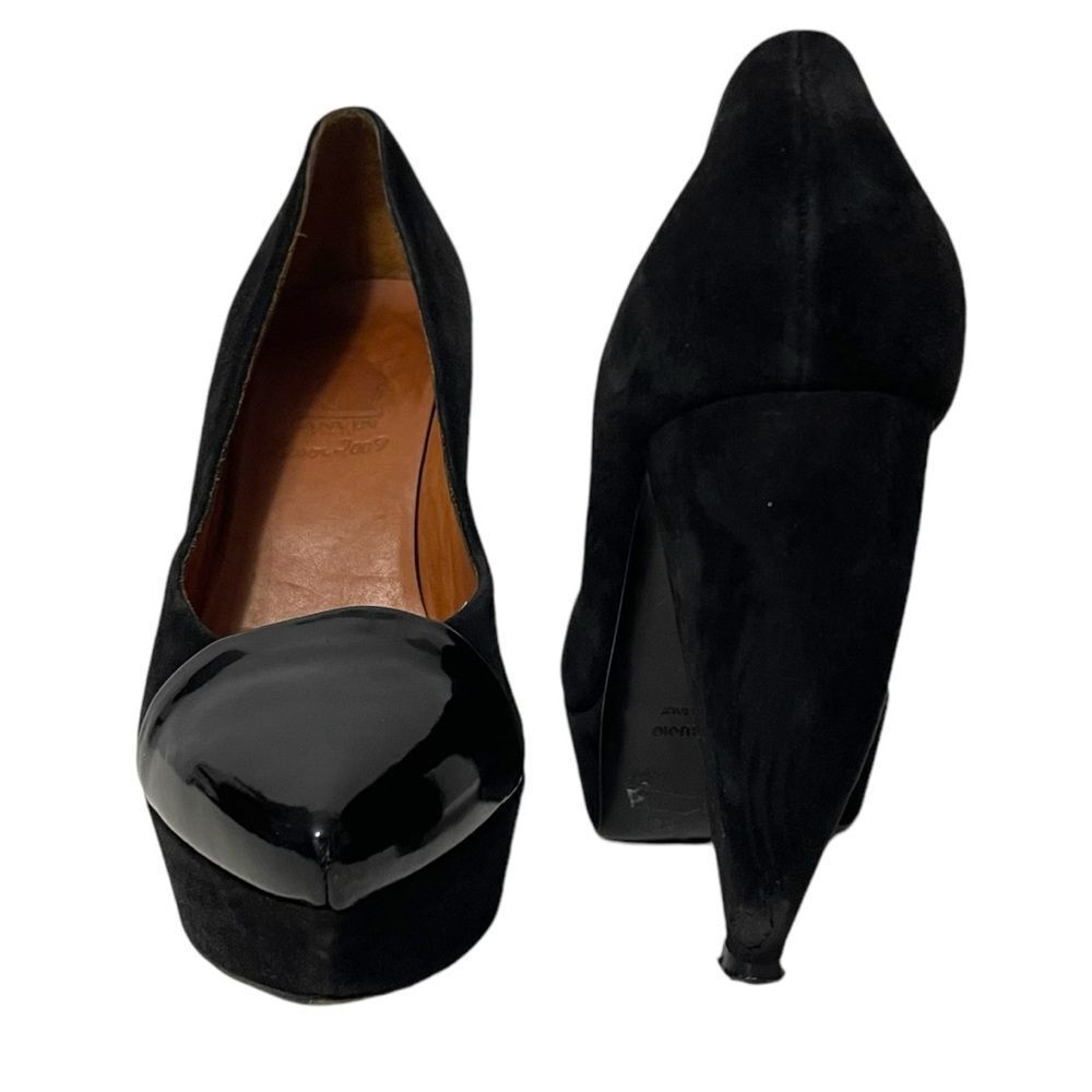 LANVIN Suede Patent Leather Platform Heel Pumps 37 - Picture 2 of 13